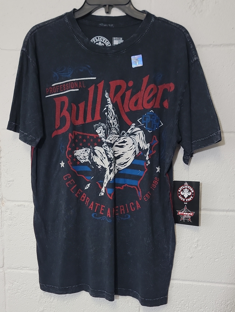 Affliction Navy and Red Bull Rider Graphic Tee